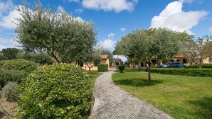 A paved pathway leading to a building with a tiled roof, surrounded by greenery and trees. - Farmhouse "Il Girasole - Limone" with Shared Pool, Shared Garden & Wi-Fi (Venturina Terme)