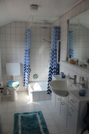 Dusche, Haartrockner, Handtücher, Seife