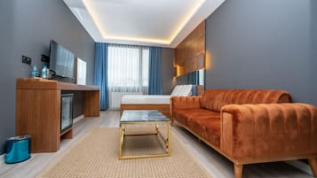 Premium bedding, minibar, desk, laptop workspace