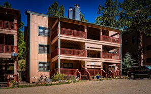 Exterior - Condo on shuttle path to lifts, familes, fireplace (Angel Fire)