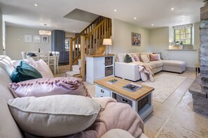 TV, fireplace - Brontë Cottage  -  3 Bedroom Riverside Cottage. Sedbergh 4 Miles. (Garsdale)