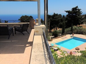 Property grounds - Beautiful Stone Villa with peaceful setting, private pool and lovely sea views. (Paleloni)