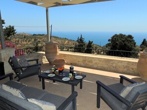 Outdoor dining - Beautiful Stone Villa With Peaceful Setting, Private Pool and Lovely sea Views (Paleloni)