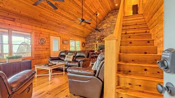 Smart TV, fireplace, foosball, books