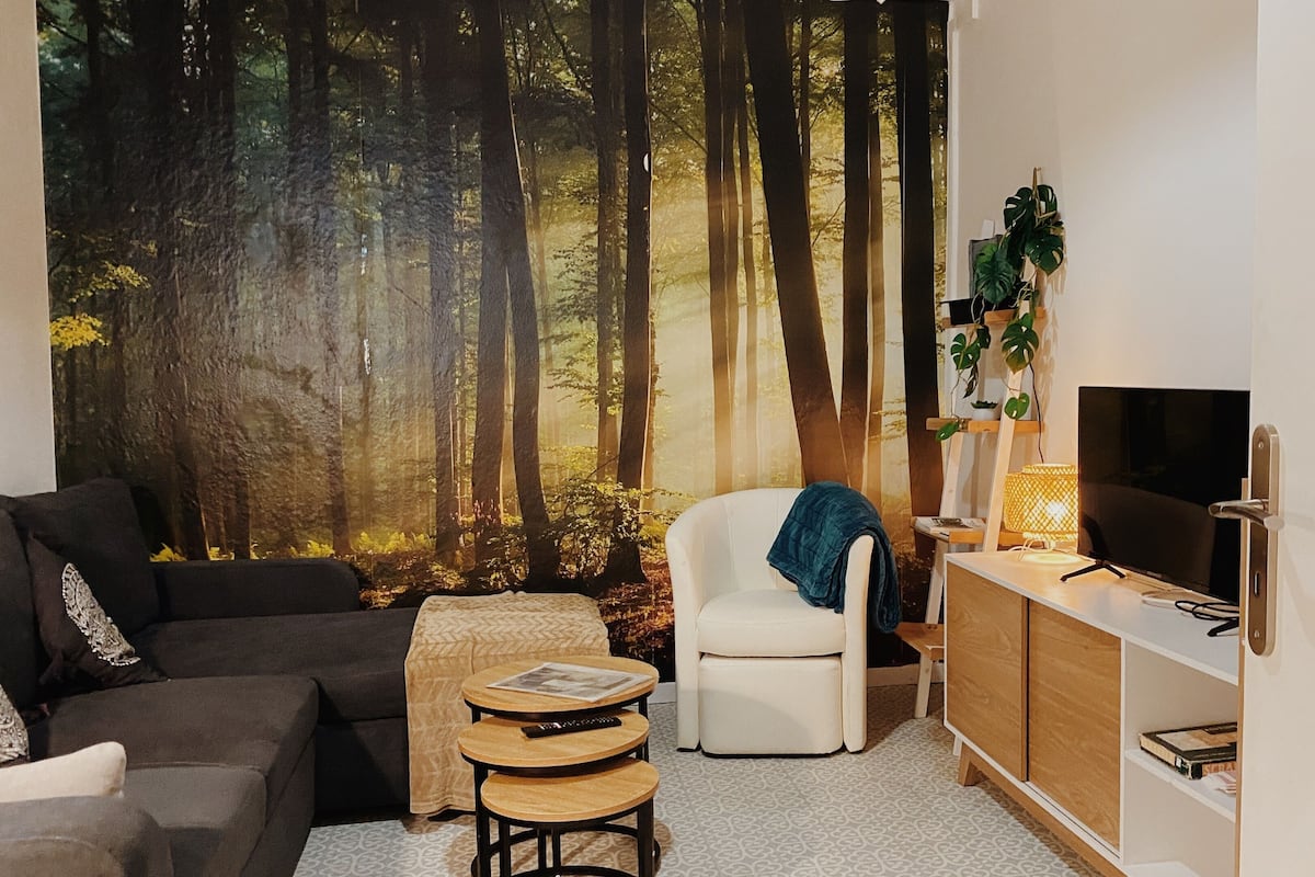 Business Apartment | Living area | 28-inch flat-screen TV with digital channels, TV, Netflix
