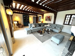 Smart TV, fireplace, table tennis, books