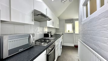 Fridge, microwave, oven, toaster