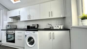 Fridge, microwave, oven, toaster