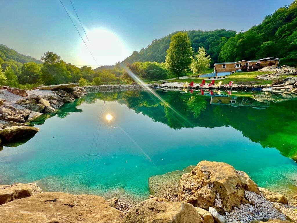 Longview Cabin w/XL Swimming Pond, Waterfalls, & Hot Tub