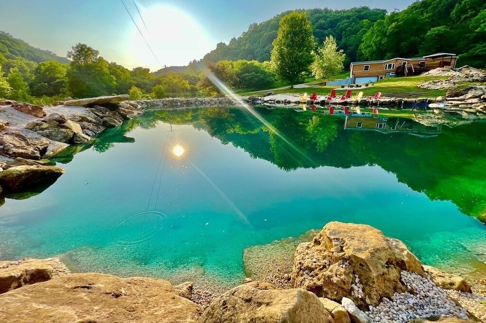 Longview Cabin w/XL Swimming Pond, Waterfalls, & Hot Tub