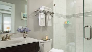 Premier Room | Bathroom | Designer toiletries, hair dryer, towels, soap