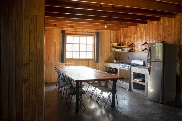 Fridge, stovetop, coffee/tea maker, cookware/dishes/utensils