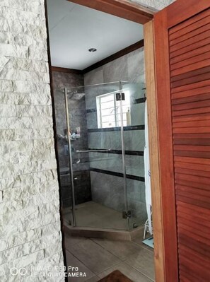Shower, bidet, towels, toilet paper