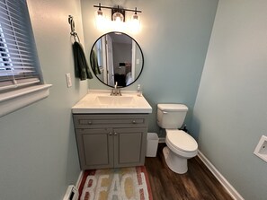 Hair dryer, soap, toilet paper