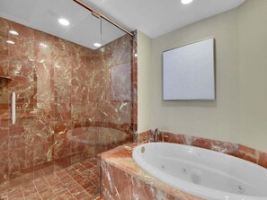 Bathtub, hair dryer, towels