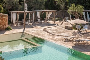 An infinity pool, pool loungers