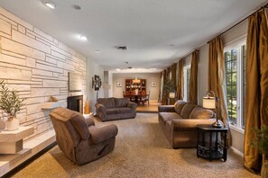 TV, fireplace, video games