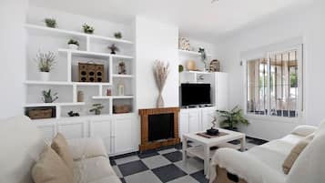 TV, fireplace