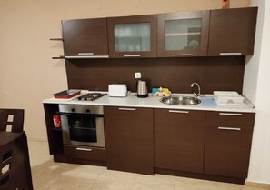Fridge, oven, stovetop, electric kettle