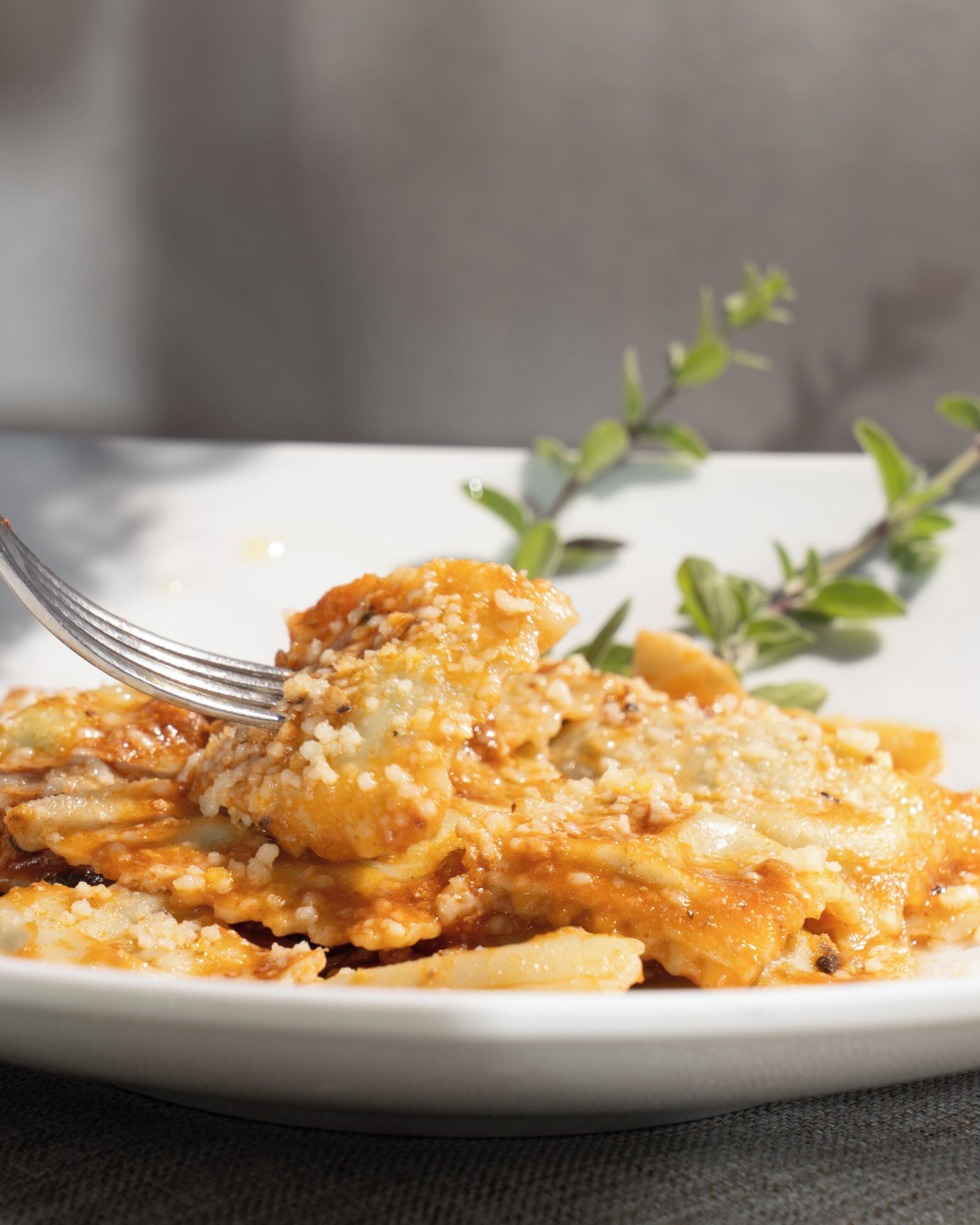 A plate of food with a fork.