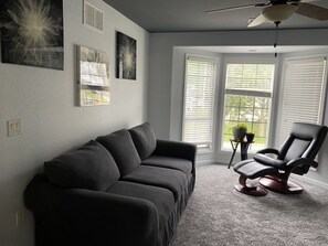 Smart TV, fireplace, DVD player