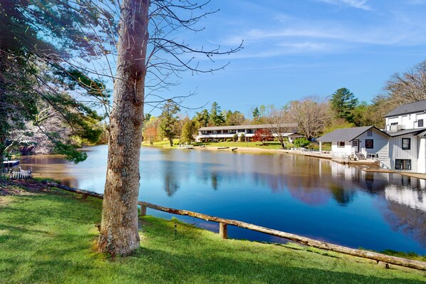 Property grounds - Dog-friendly lakefront condo with pool, canoes, & WiFi - in a perfect location (Flat Rock)