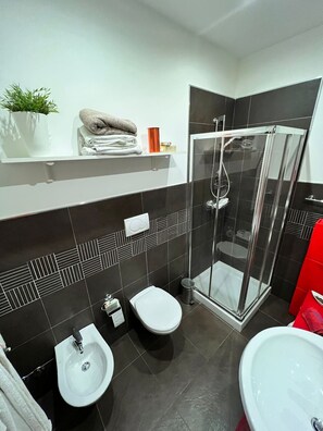 Ducha, secador de pelo, bidet, toallas