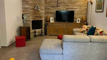 TV connectée, cheminée, jeux vidéo, livres