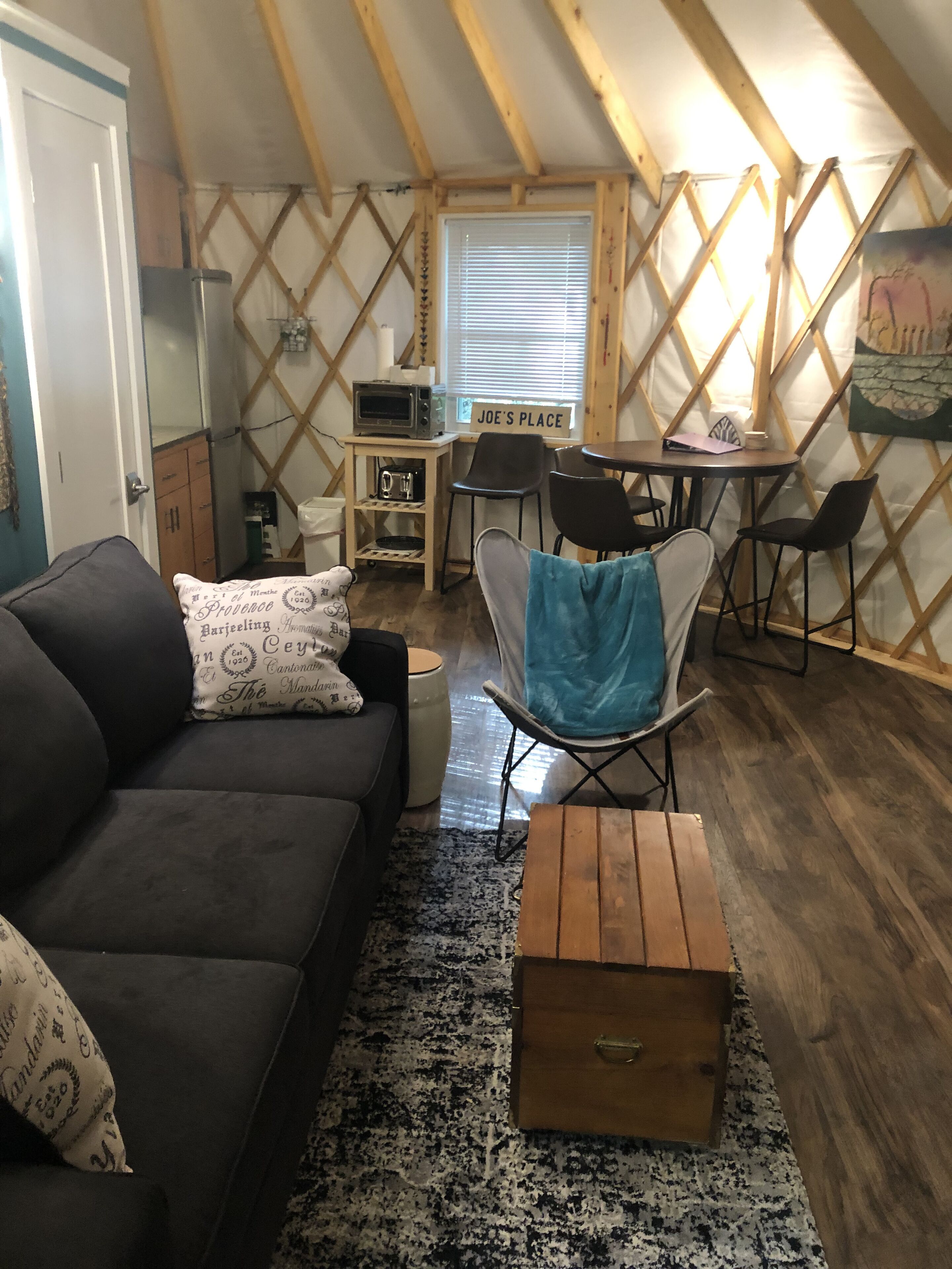 Yurt, Enjoy coffee / cocktails on your private balcony overlooking the Dry River