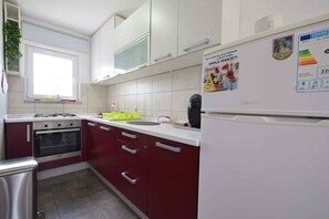 Fridge, oven, stovetop, cookware/dishes/utensils