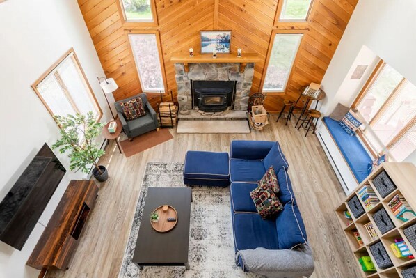 Smart TV, fireplace, video games, foosball