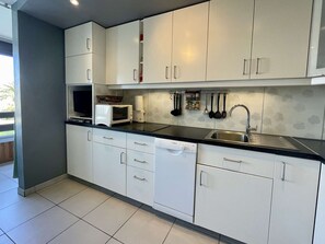 Fridge, microwave, oven, dishwasher - Studio with Pool, A/C, Parking near the Beach in St Cyprien (Saint-Cyprien)
