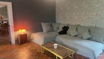 Smart TV, fireplace, foosball, table tennis
