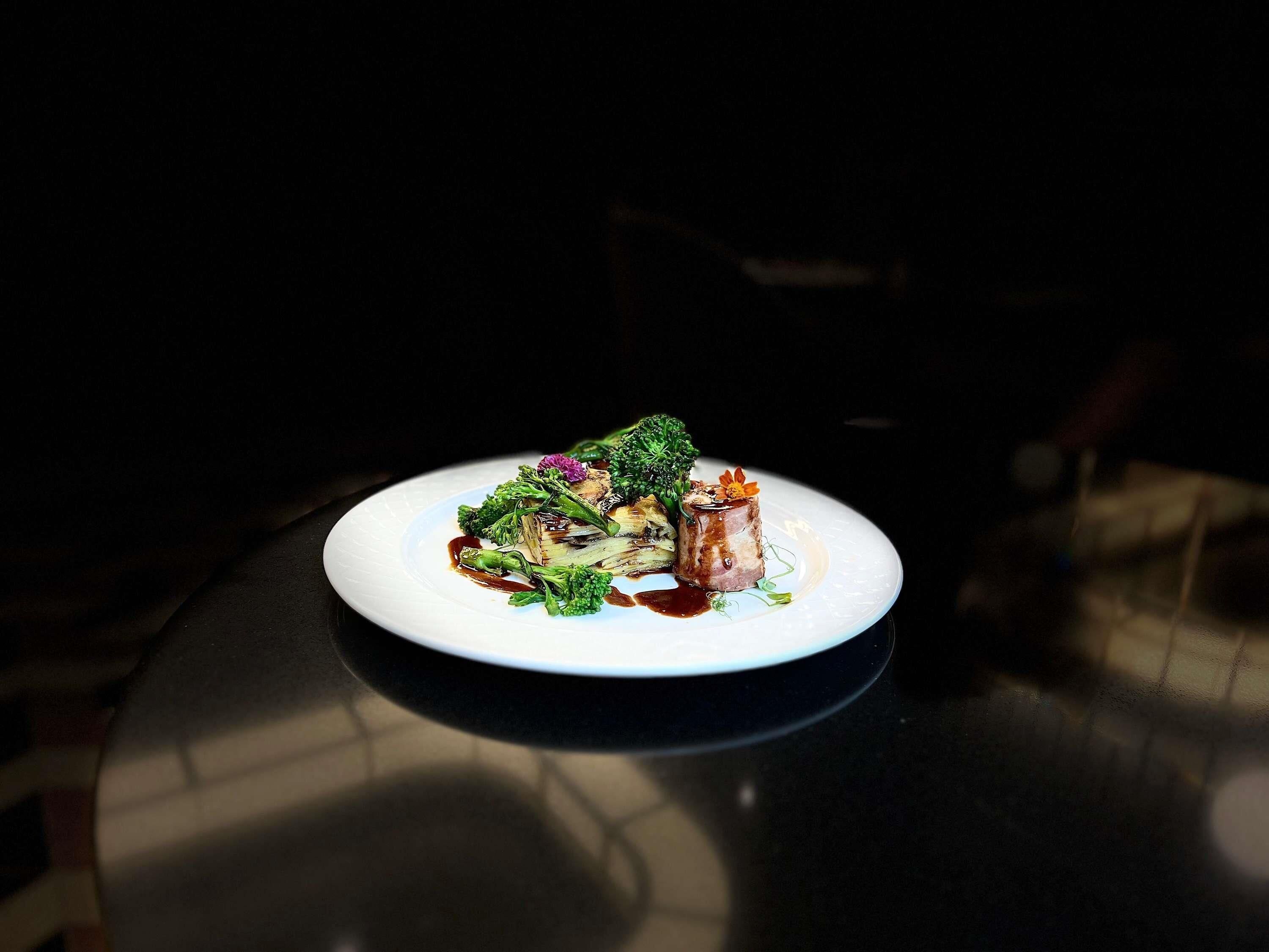 A plate of food on a table.