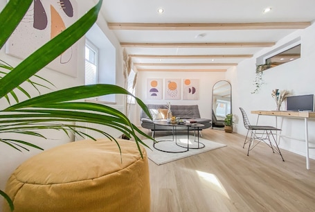 Smart TV, video library, stereo. Stylish apartment with terrace in the city center of Donauwörth