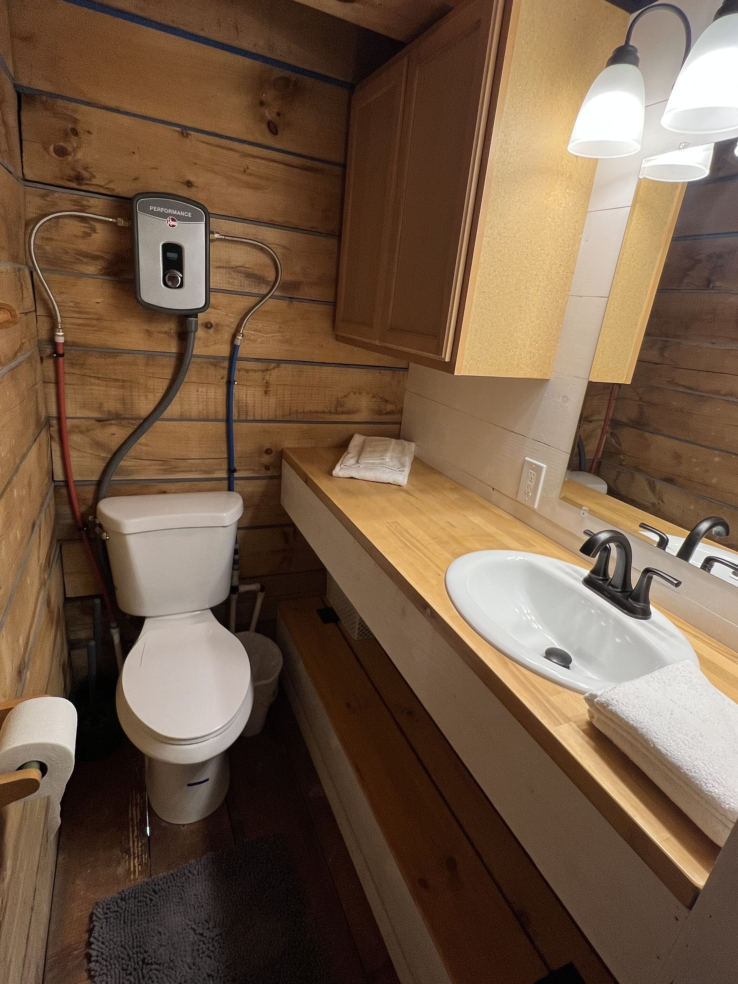 Regadera, secadora de cabello, toallas, jabón 