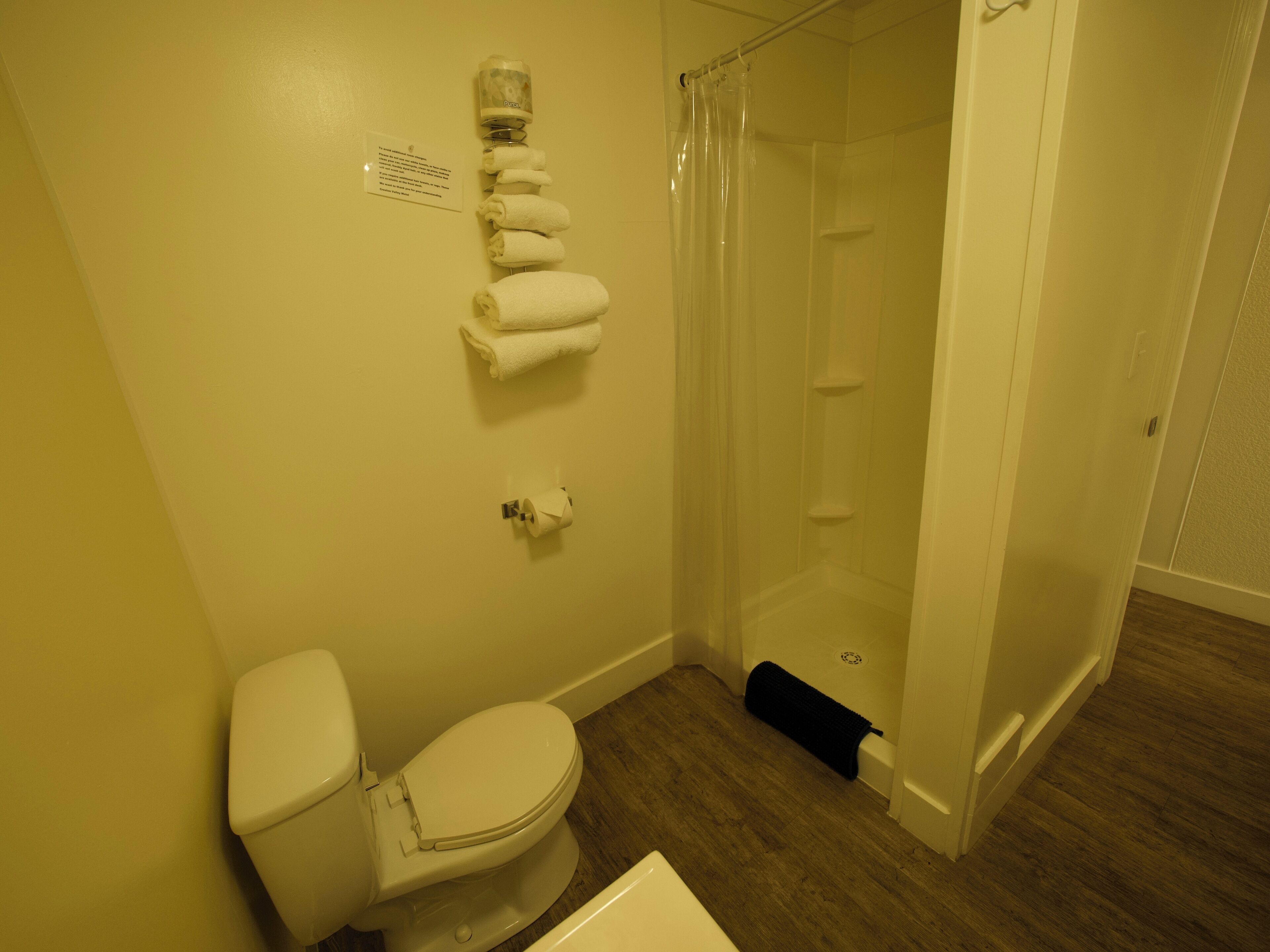Un baño con inodoro, ducha y toallero.
