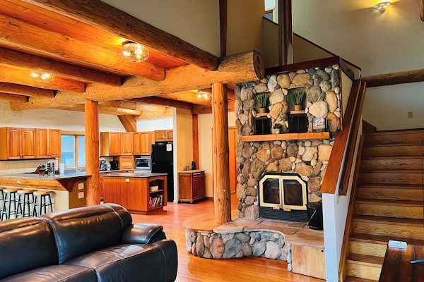 Great room with wood fireplace
