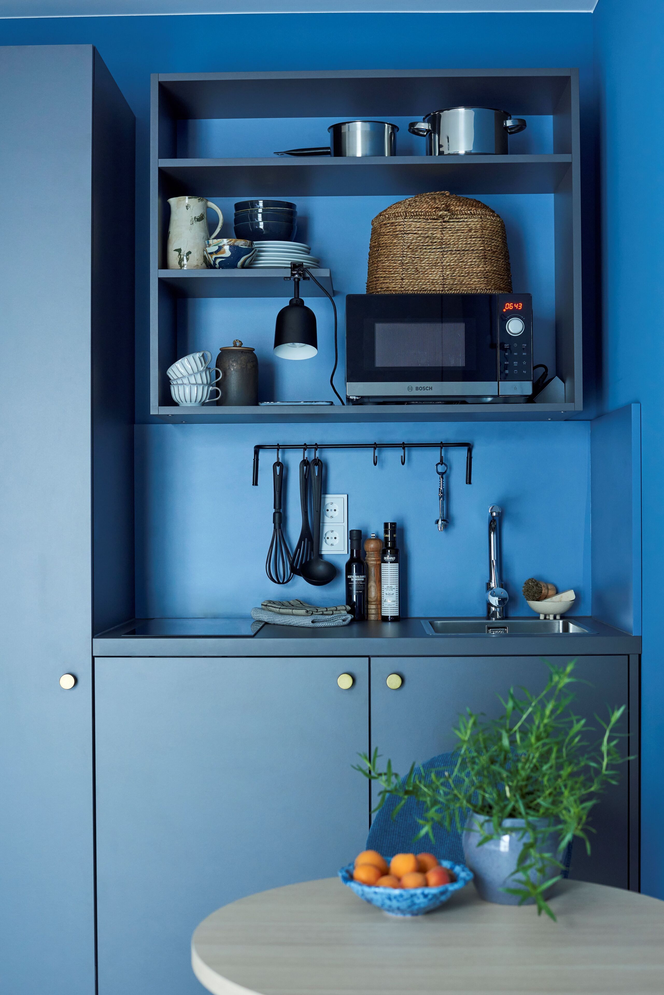 Mini-fridge, microwave, stovetop, electric kettle