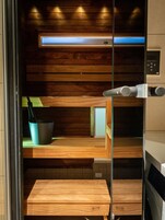 Shower, hair dryer, bathrobes, bidet