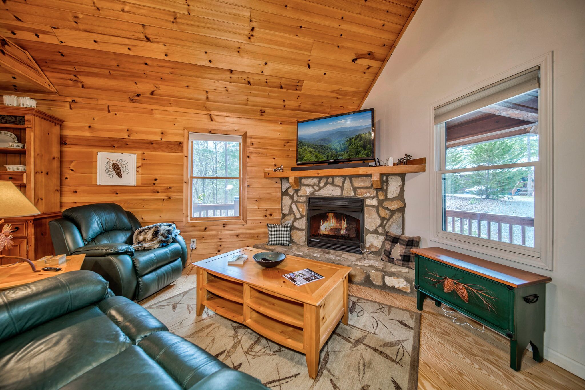 Cabin, Multiple Beds, Balcony | Living area | TV, fireplace