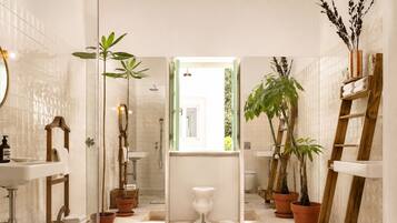 Shower, eco-friendly toiletries, hair dryer, towels