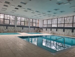 Indoor pool, seasonal outdoor pool, pool umbrellas, sun loungers