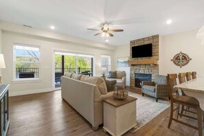 Condo, Multiple Beds, Patio (Lakeview Oasis) | Living area | 42-inch flat-screen TV with digital channels, fireplace