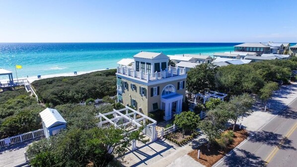 Exterior - Beachfront in Seaside on 2 lots, Gulf views, Porches & Rooftop Deck, 2 Bikes (Santa Rosa Beach Fl)