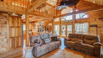 Cabin, Multiple Beds, Hot Tub | Living area | TV
