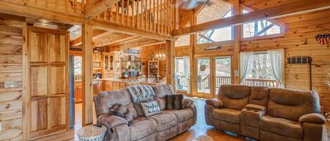 Cabin, Multiple Beds, Hot Tub | Living area | TV