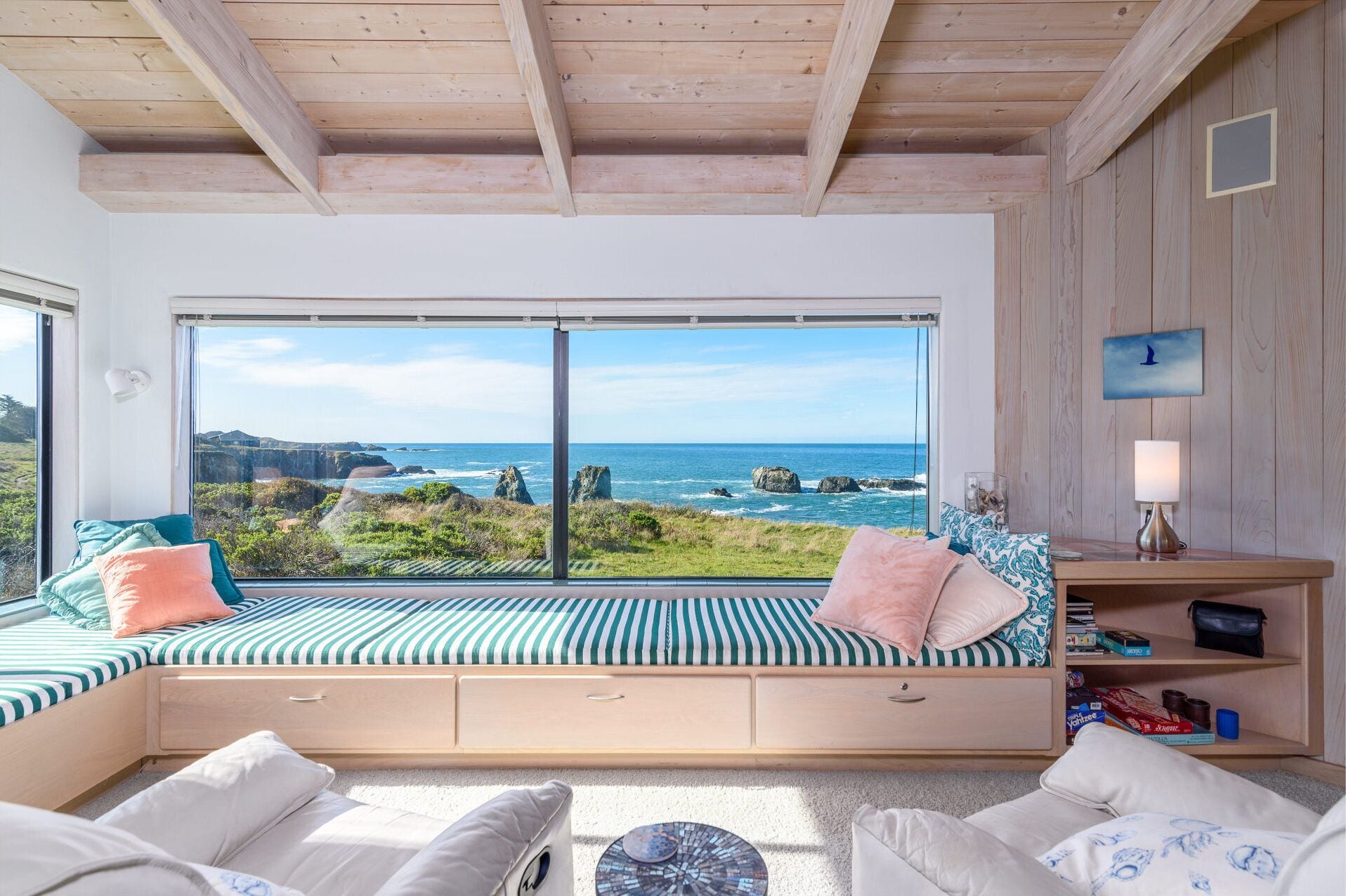 House, Multiple Beds, Fireplace, Ocean View | Living area | TV, fireplace