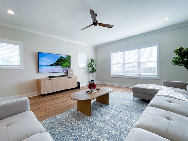 Smart TV, books, video library, stereo