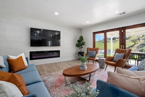 Smart TV, fireplace, video games, table football